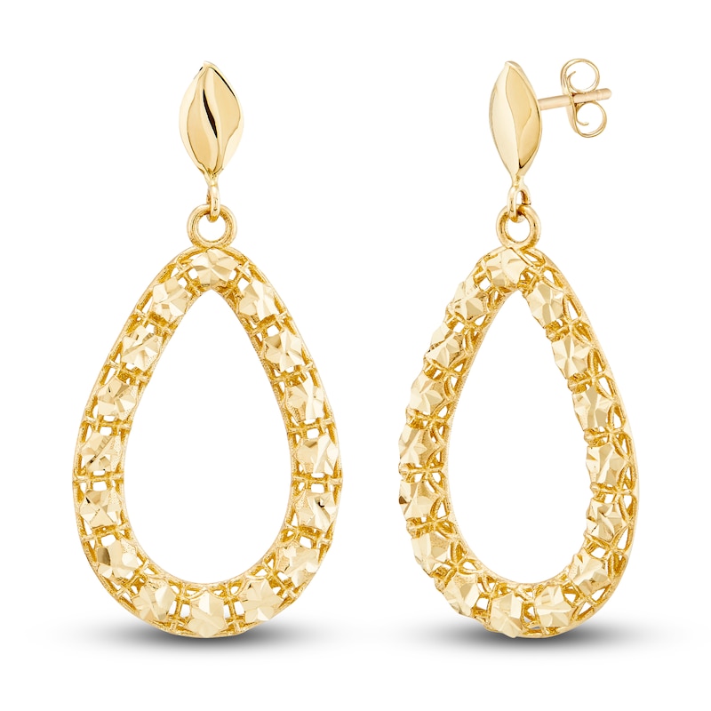 Main Image 1 of Italia D'Oro Diamond-Cut Pear Tube Drop Earrings 14K Yellow Gold