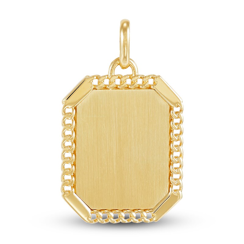 LUSSO by Italia D'Oro Men's Satin Dog Tag Charm 14K Yellow Gold