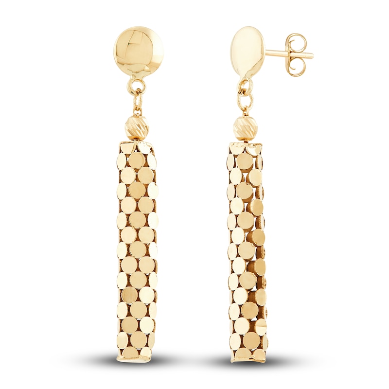 Italia D'Oro Bar Drop Earrings 14K Yellow Gold with 360