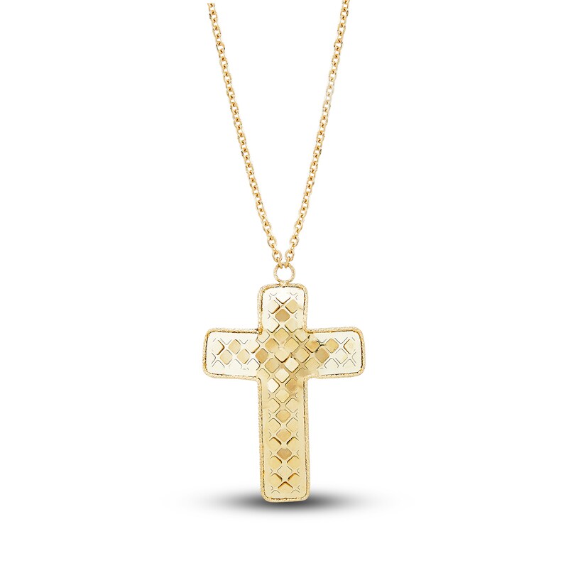 Main Image 1 of Italia D'Oro Curved Double Cross Pendant Necklace 14K Yellow Gold 16.5&quot;
