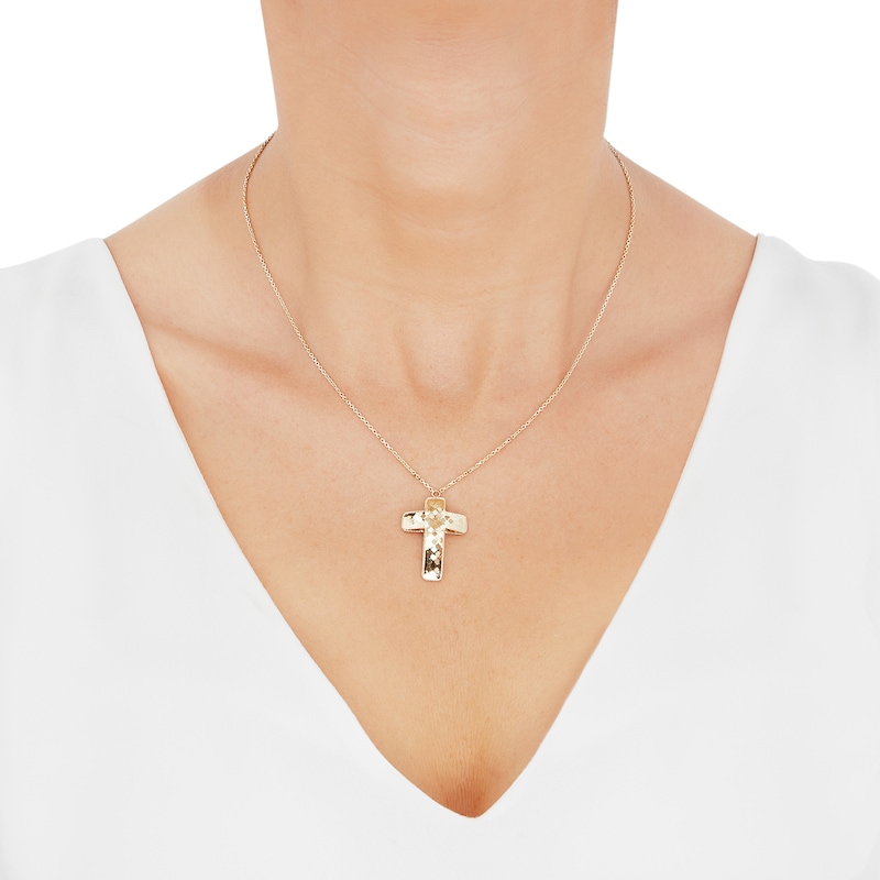 Main Image 2 of Italia D'Oro Curved Double Cross Pendant Necklace 14K Yellow Gold 16.5&quot;