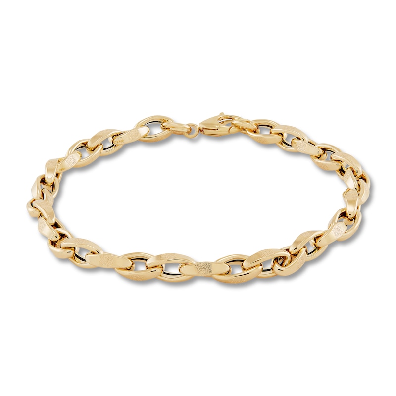 Main Image 1 of LUSSO by Italia D'Oro Men's Oval Link Bracelet 14K Yellow Gold 9"