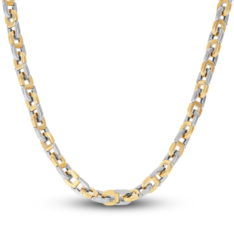 LUSSO by Italia D'Oro Men's Puzzle Chain Necklace 14K Two-Tone Gold 22"