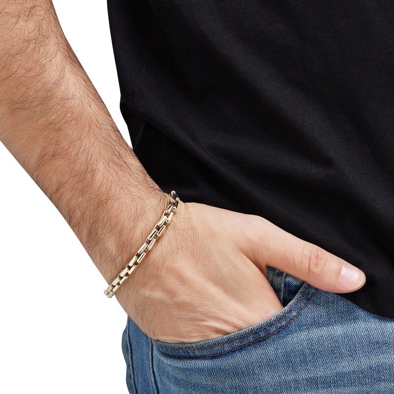 Main Image 4 of LUSSO by Italia D'Oro Men's Square Link Chain Bracelet 14K Yellow Gold 8.5"