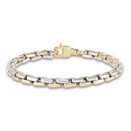 Italia D'Oro Men's Square Link Chain Bracelet 14K Two-Tone Gold