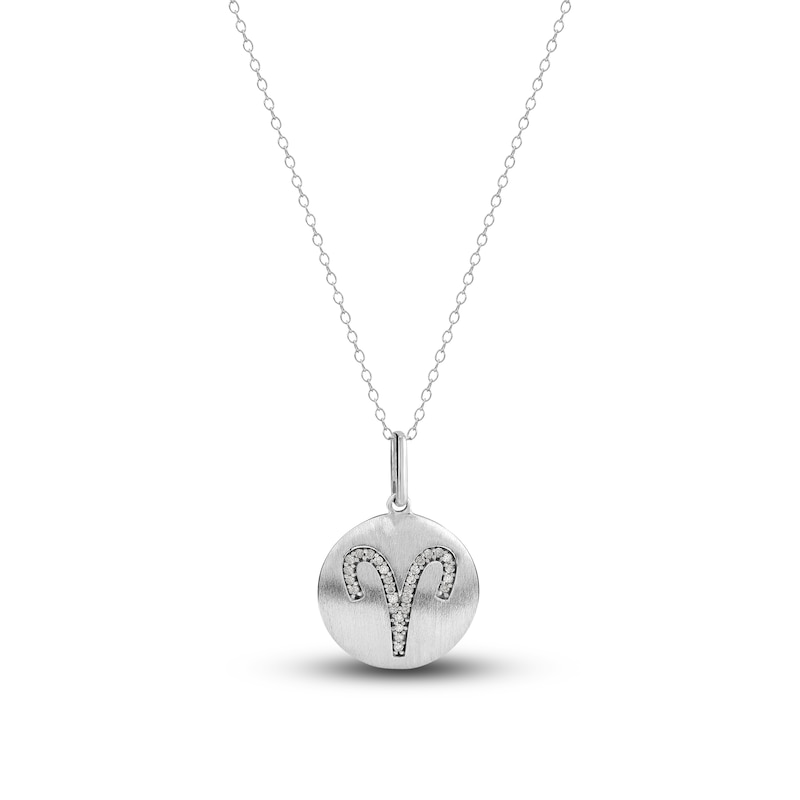Main Image 1 of Diamond Aries Zodiac Pendant Necklace 1/10 ct tw Round 14K White Gold