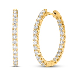 Lab-Created Diamond Hoop Earrings 1-1/2 ct tw Round 14K Yellow Gold