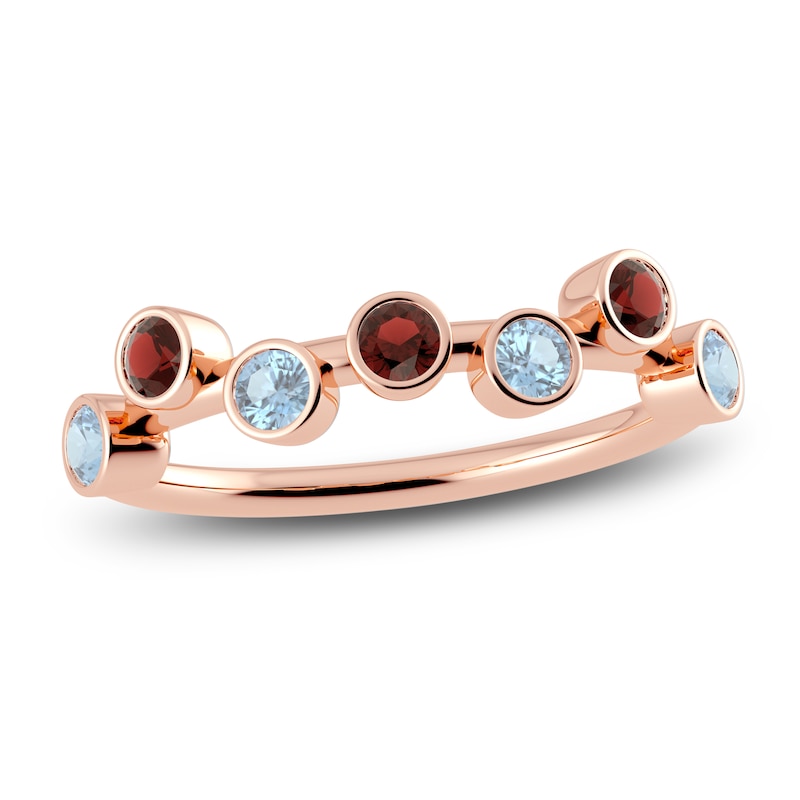 Main Image 1 of Juliette Maison Natural Aquamarine & Natural Garnet Ring 10K Rose Gold