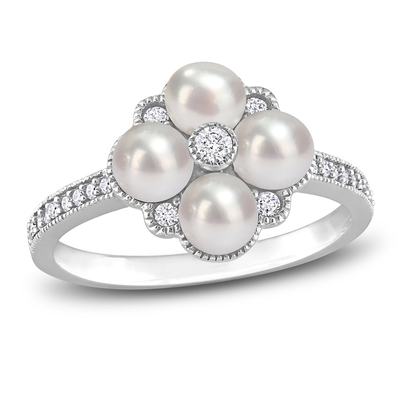 Cultured Freshwater Pearl Ring 1/6 ct tw Round 14K White Gold
