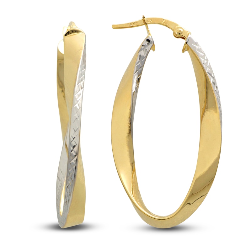 Hollow Tube Hoop Earrings 14K Yellow Gold 38mm