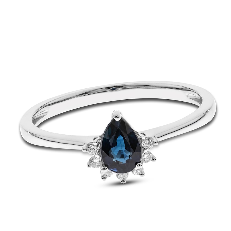 Main Image 1 of Natural Blue Sapphire Ring 1/20 ct tw Diamonds 14K White Gold