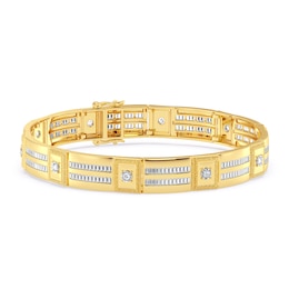 Men's Diamond Bracelet 2-3/4 ct tw Round/Baguette 10K Yellow Gold 8.5"