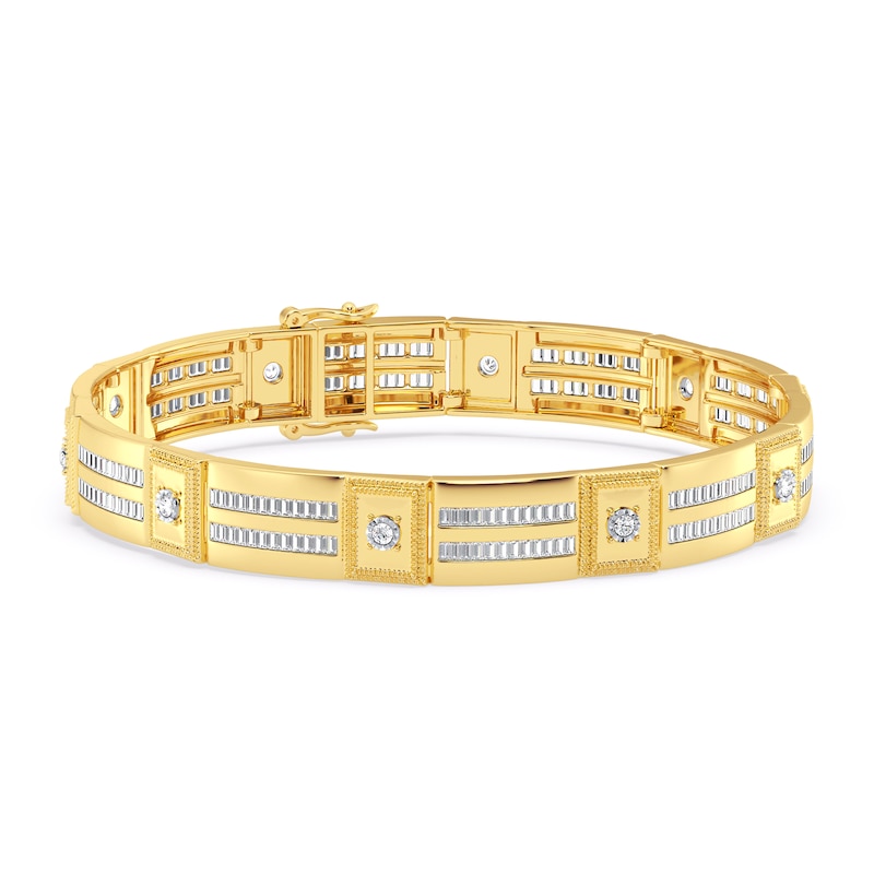 Main Image 1 of Men's Diamond Bracelet 2-3/4 ct tw Round/Baguette 10K Yellow Gold 8.5"