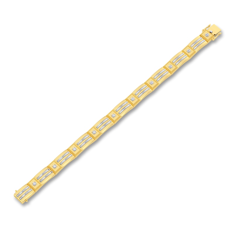 Main Image 2 of Men's Diamond Bracelet 2-3/4 ct tw Round/Baguette 10K Yellow Gold 8.5"