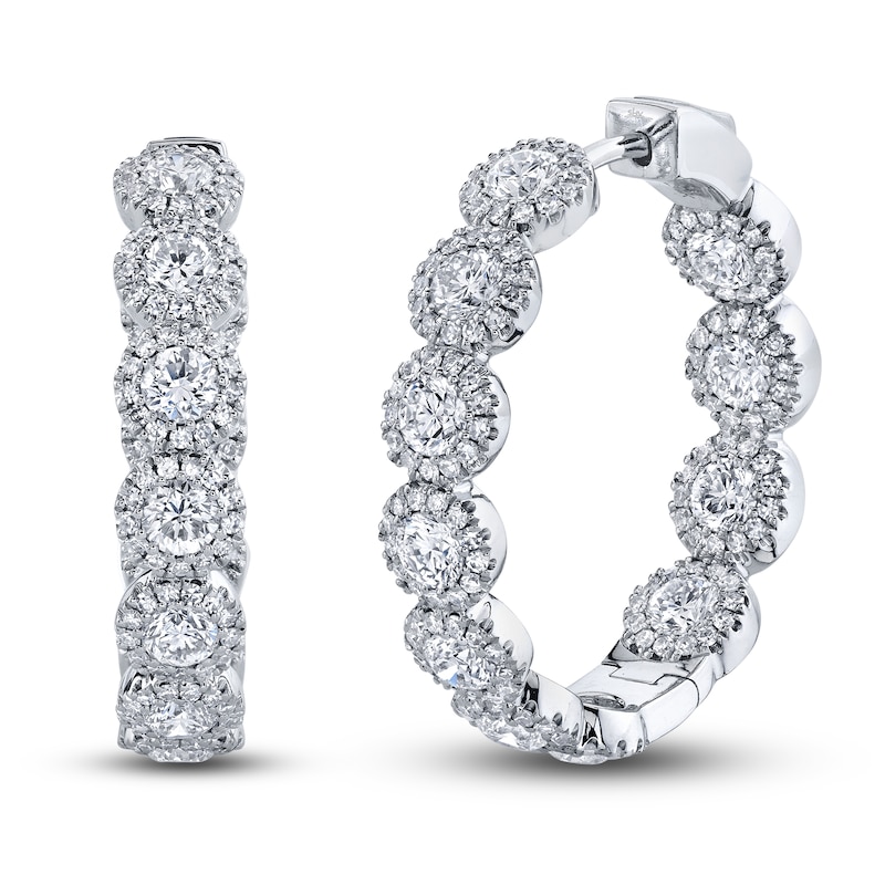 Main Image 1 of Shy Creation Diamond Hoop Earrings 2-5/8 ct tw Round 14K White Gold SC55020052