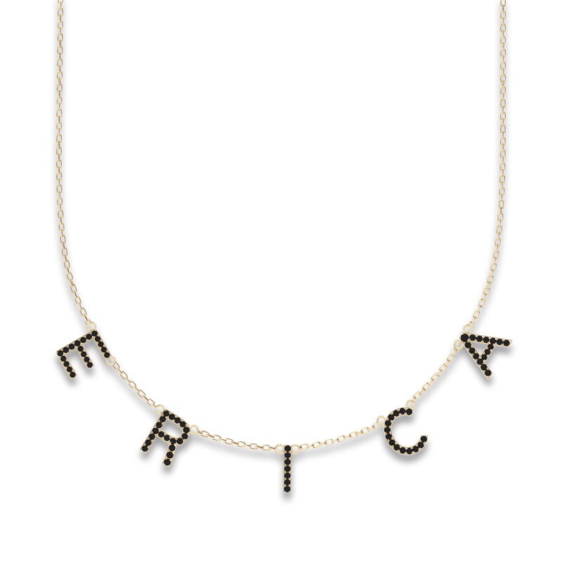 Main Image 1 of Juliette Maison Black Diamond Station Name Necklace 1-3/8 ct tw Round 10K Yellow Gold
