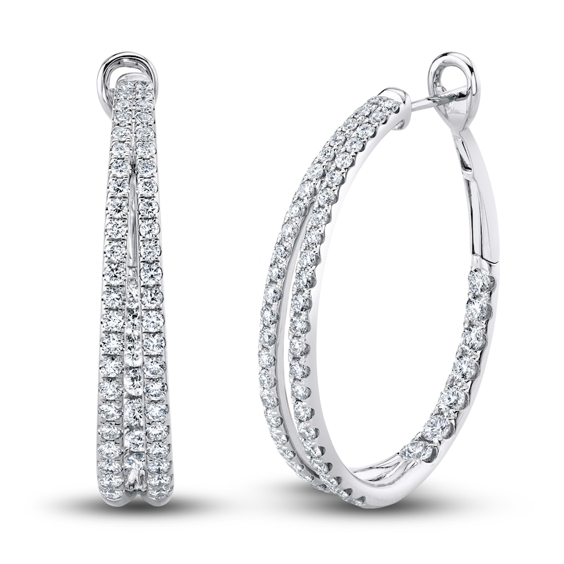 Shy Creation Diamond Hoop Earrings 2-5/8 ct tw Round 14K White Gold SC22005533V2