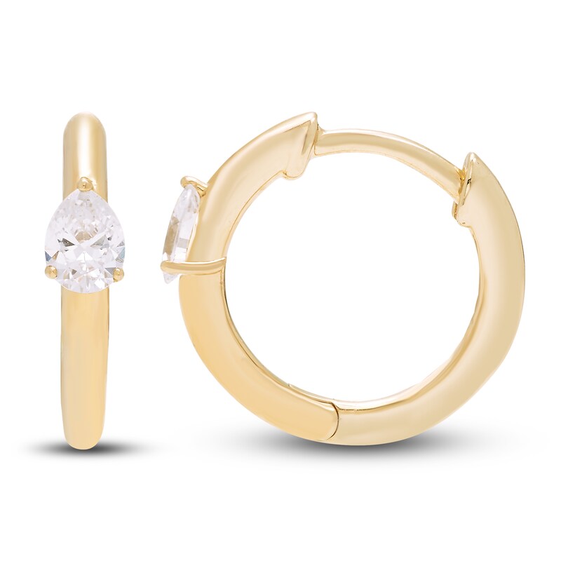 Main Image 1 of Diamond Huggie Hoop Earrings 1/5 ct tw Pear 10K Yellow Gold