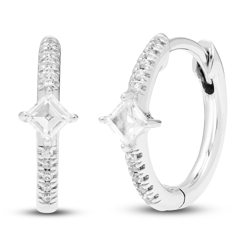 Main Image 2 of Diamond Huggie Hoop Earrings 1/4 ct tw Princess/Round 10K White Gold