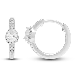 Diamond Huggie Hoop Earrings 1/3 ct tw Pear/Round 10K White Gold