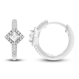 Diamond Huggie Hoop Earrings 1/3 ct tw Princess/Round 10K White Gold