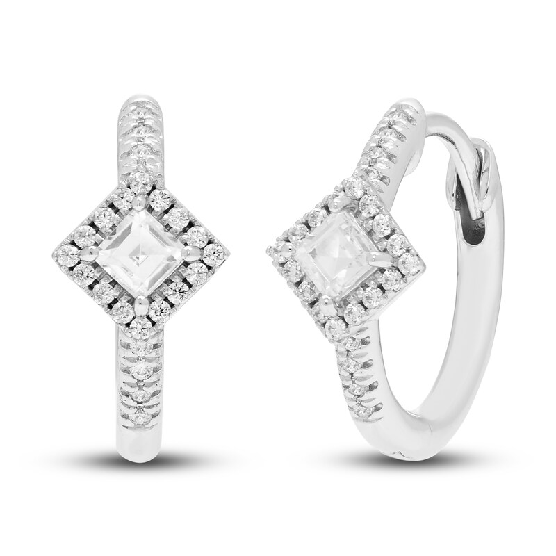 Main Image 2 of Diamond Huggie Hoop Earrings 1/3 ct tw Princess/Round 10K White Gold