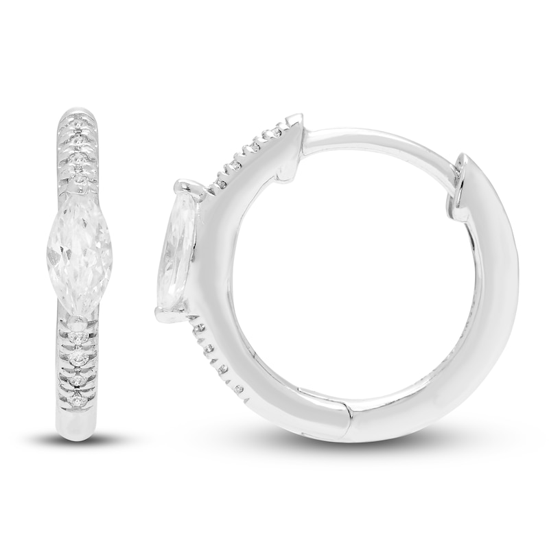 Diamond Huggie Hoop Earrings 1/4 ct tw Marquise/Round 10K White Gold