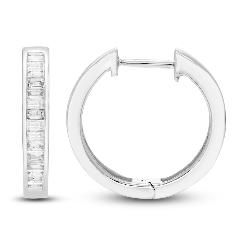 Main Image 1 of Diamond Hoop Earrings 1/2 ct tw Baguette 10K White Gold