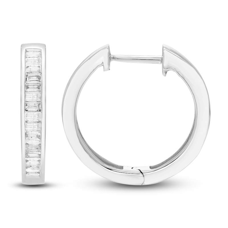 Diamond Hoop Earrings 1/2 ct tw Baguette 10K White Gold