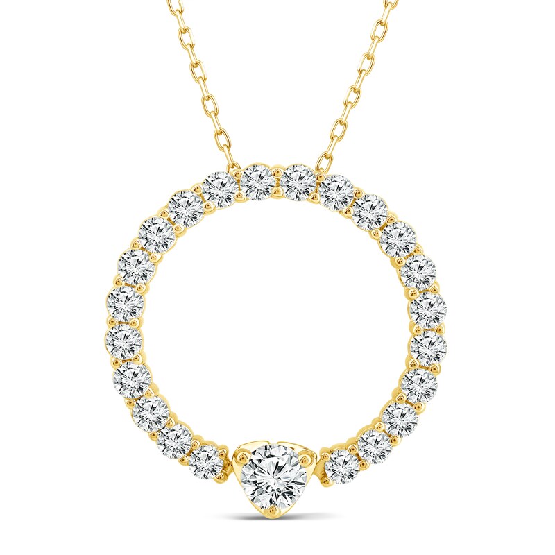 Main Image 1 of Diamond Circle Pendant Necklace 2 ct tw Round 14K Yellow Gold 18"