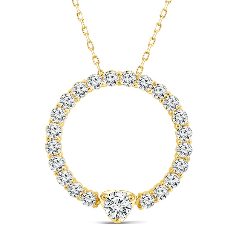 Diamond Circle Pendant Necklace 2 ct tw Round 14K Yellow Gold 18"