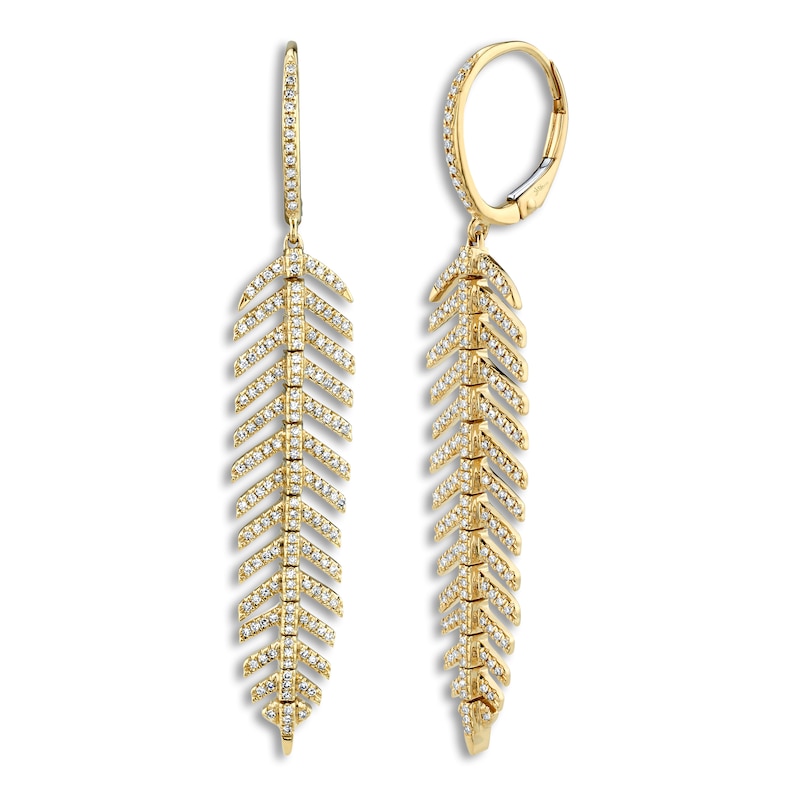 Shy Creation Diamond Feather Earrings 1/2 ct tw Round 14K Yellow Gold SC55004558V2