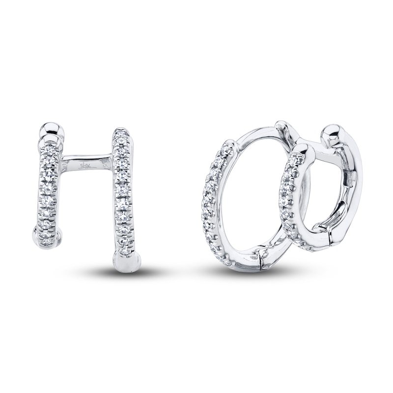 Shy Creation Diamond Huggie Earrings 1/10 ct tw Round 14K White Gold SC55005960V2