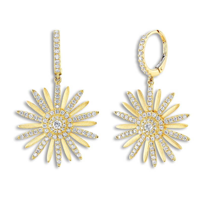 Shy Creation Diamond Flower Earrings 1 ct tw Round 14K Yellow Gold SC55022680