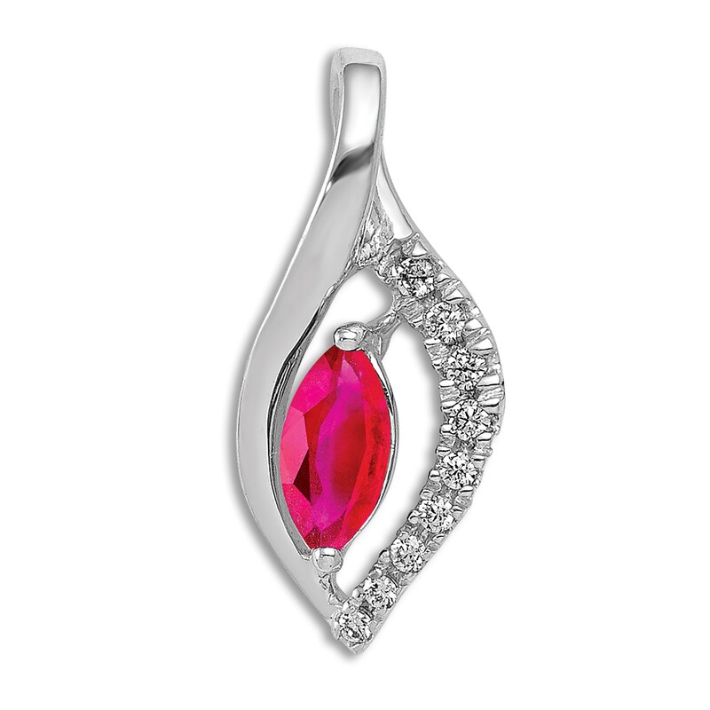 Natural Ruby Pendant Charm 1/20 ct tw Diamonds 14K White Gold