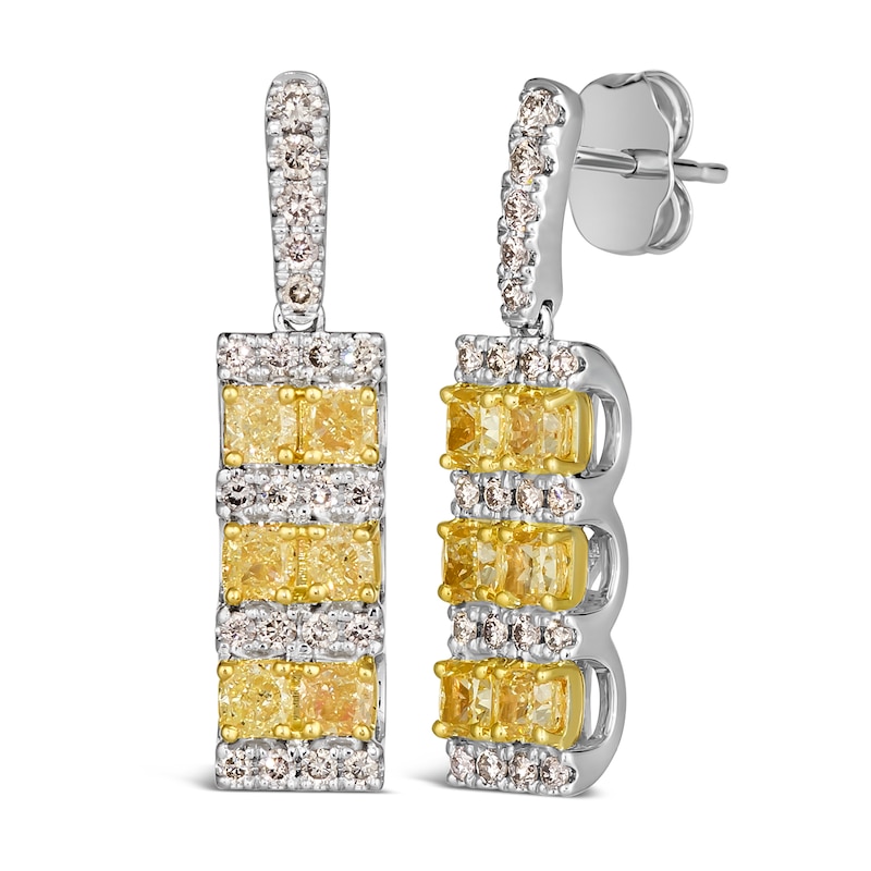 Le Vian Sunny Yellow Diamond Dangle Earrings 1-1/2 ct tw Round 14K Two-Tone Gold