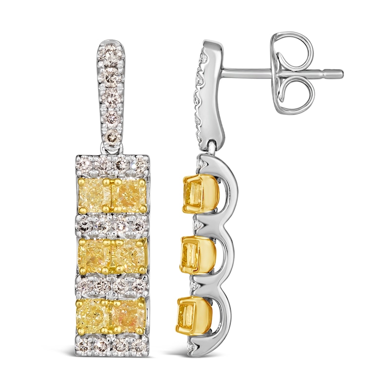 Le Vian Sunny Yellow Diamond Dangle Earrings 1-1/2 ct tw Round 14K Two-Tone Gold