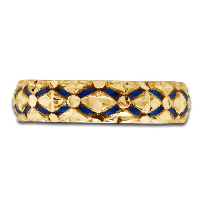 Main Image 3 of Italia D'Oro High-Polish Diamond-Cut Ring Blue Enamel 14K Yellow Gold