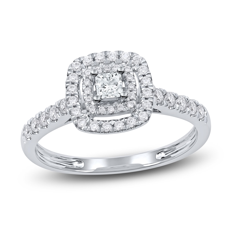 Main Image 1 of Princess & Round Diamond Fashion Ring 1/2 ct tw 10K White Gold