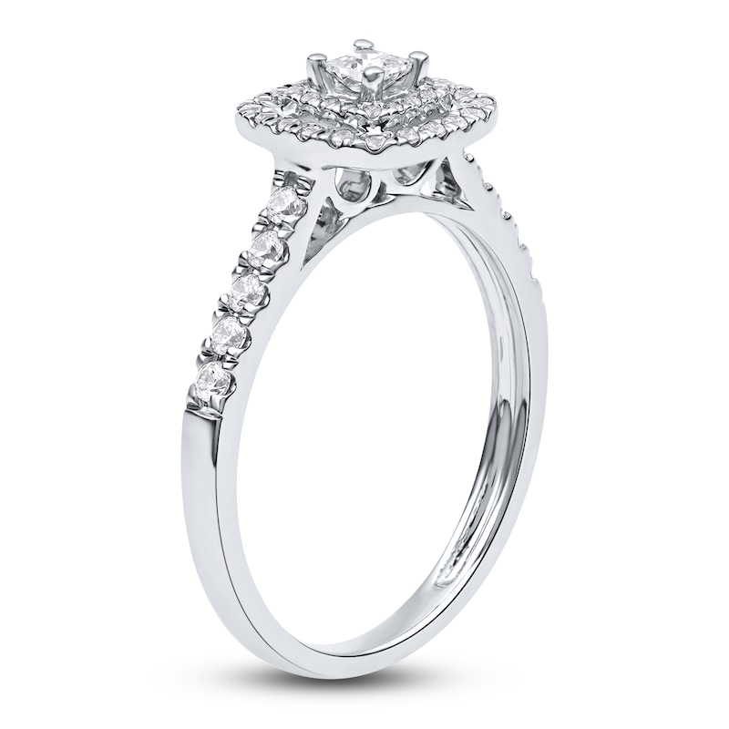 Main Image 2 of Princess & Round Diamond Fashion Ring 1/2 ct tw 10K White Gold