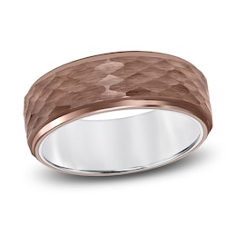 Men's Hammered Wedding Band Brown Tungsten 8.0mm