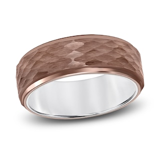 Men's Hammered Wedding Band Brown Tungsten Carbide 8.0mm
