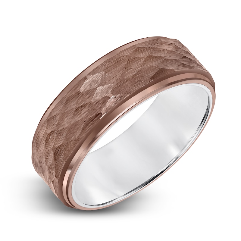 Main Image 2 of Men's Hammered Wedding Band Brown Tungsten 8.0mm