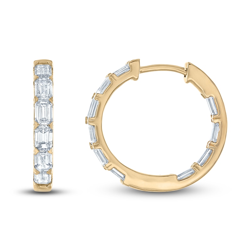 Main Image 1 of Emerald-Cut Lab-Grown Diamond Hoop Earrings 3 ct tw 14K Yellow Gold