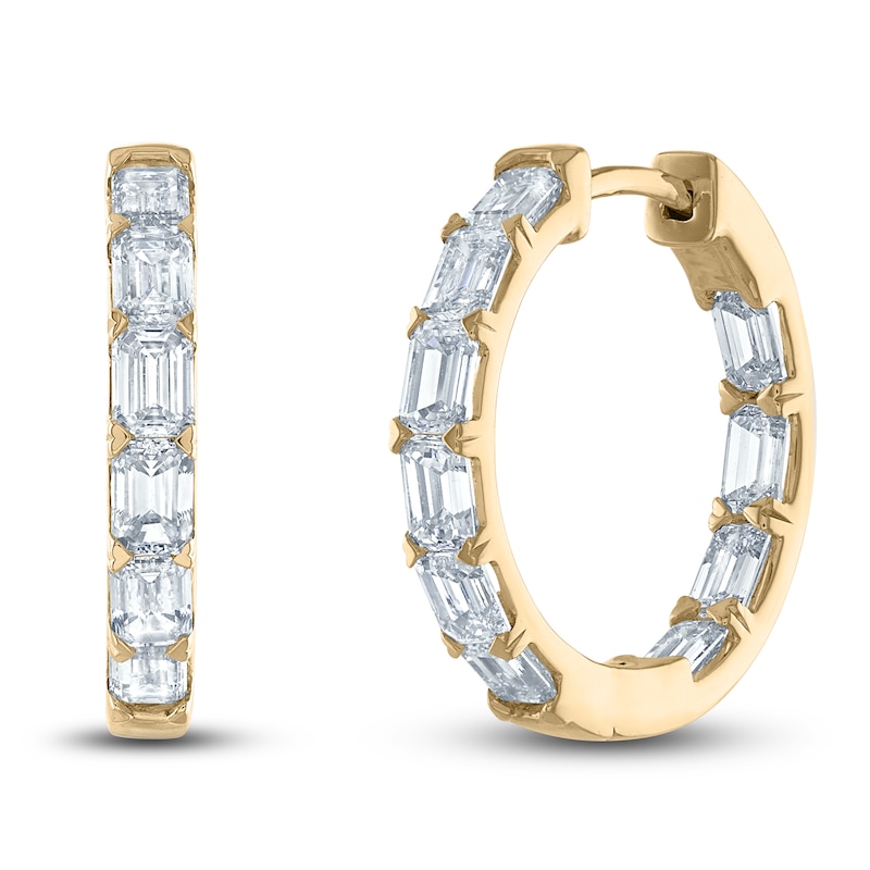 Main Image 2 of Emerald-Cut Lab-Grown Diamond Hoop Earrings 3 ct tw 14K Yellow Gold