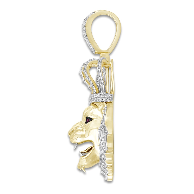 Main Image 3 of Men's Diamond & Lab-Created Ruby Lion Charm 1 ct tw Round/Baguette 10K Yellow Gold