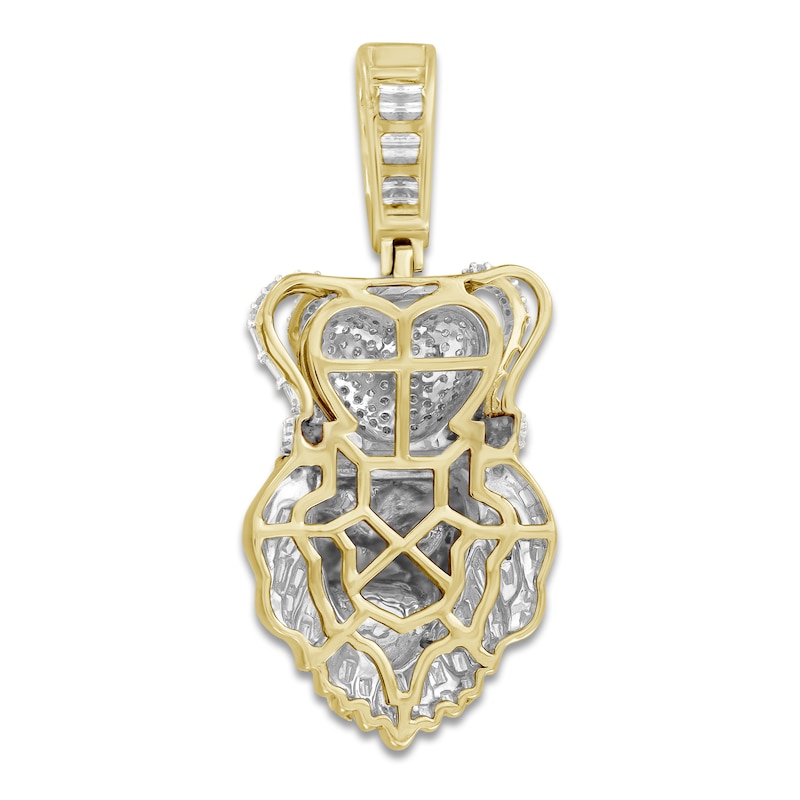 Men's Diamond & Lab-Created Ruby Lion Charm 1 ct tw Round/Baguette 10K Yellow Gold