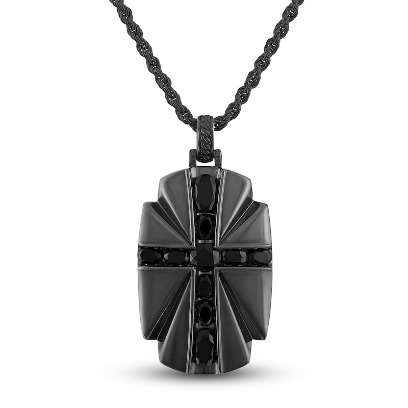 Main Image 1 of 1933 by Esquire Men's Natural Black Spinel Cross Pendant Necklace Black Ruthenium-Plated Sterling Silver 22"