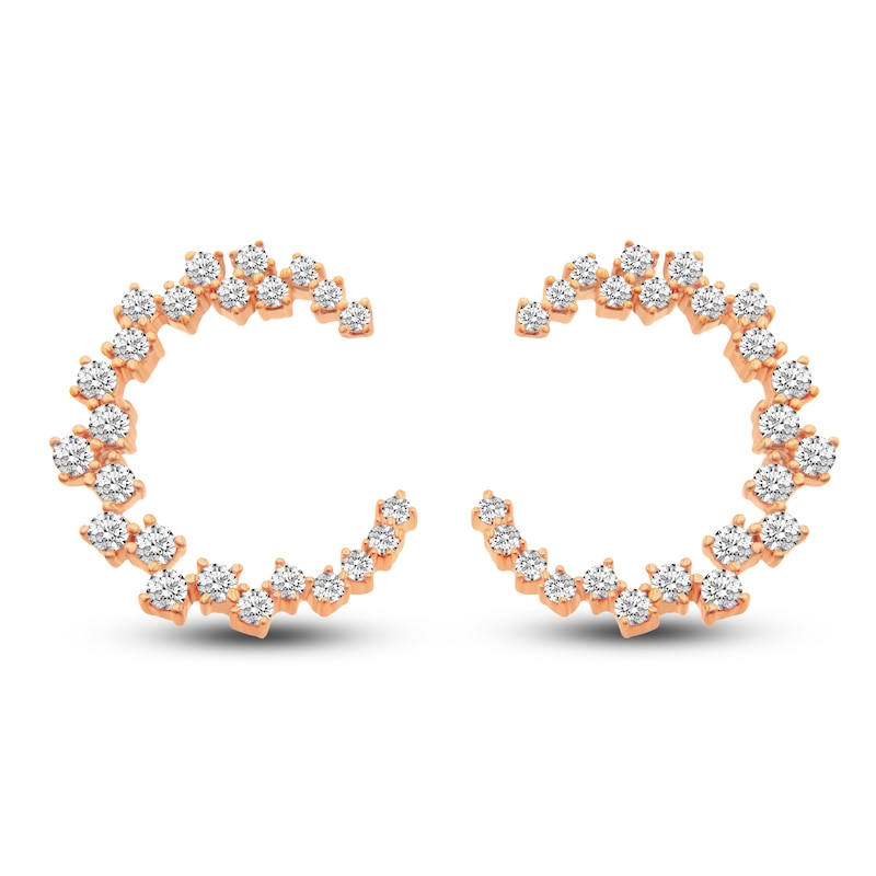 Main Image 1 of Diamond Spiral Hoop Earrings 1/2 ct tw Round 14K Rose Gold