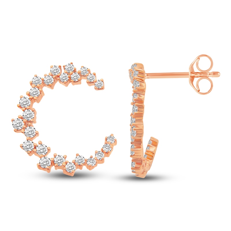 Main Image 2 of Diamond Spiral Hoop Earrings 1/2 ct tw Round 14K Rose Gold